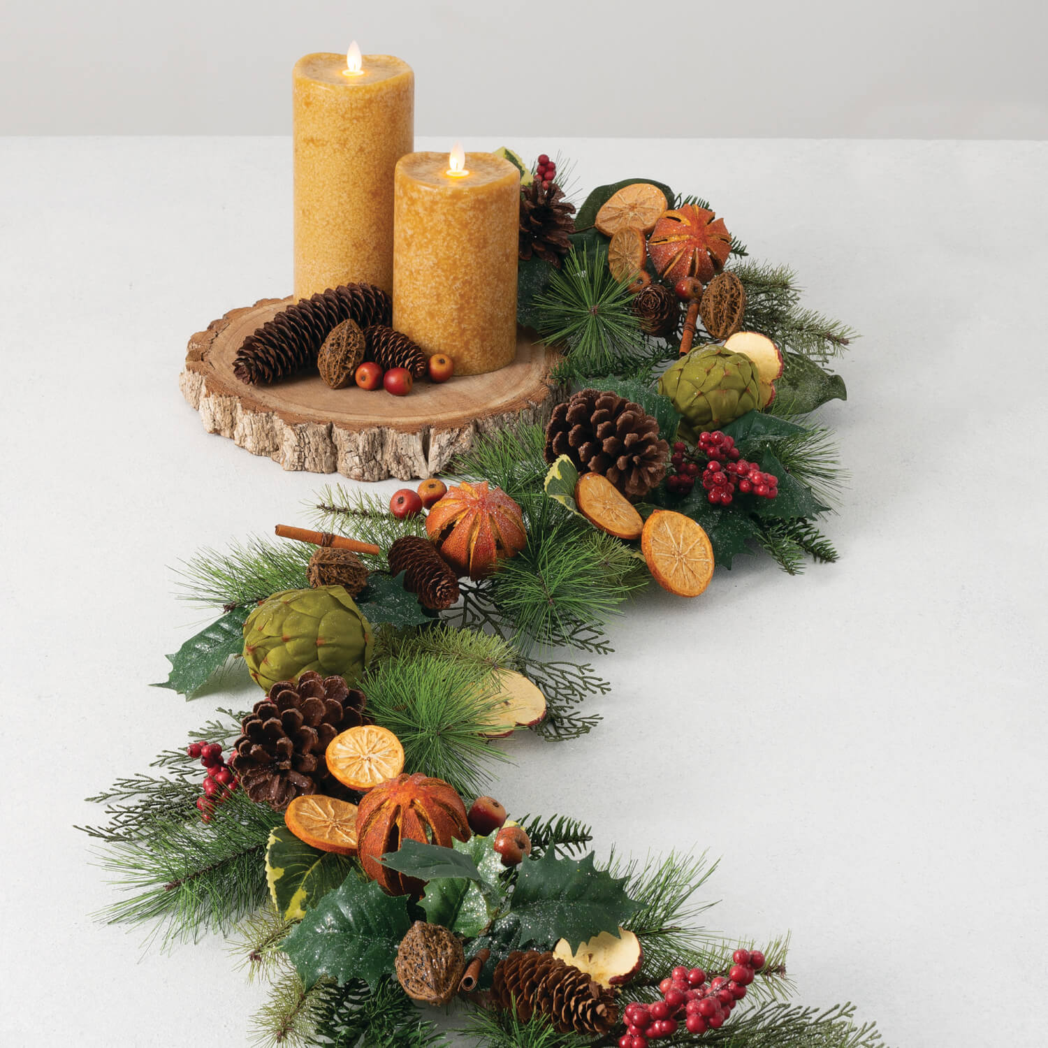 Colonial Christmas 6 ft" Cedar, Pine, Apple and Orange Pomander Garland - The Primitive Pineapple Collection