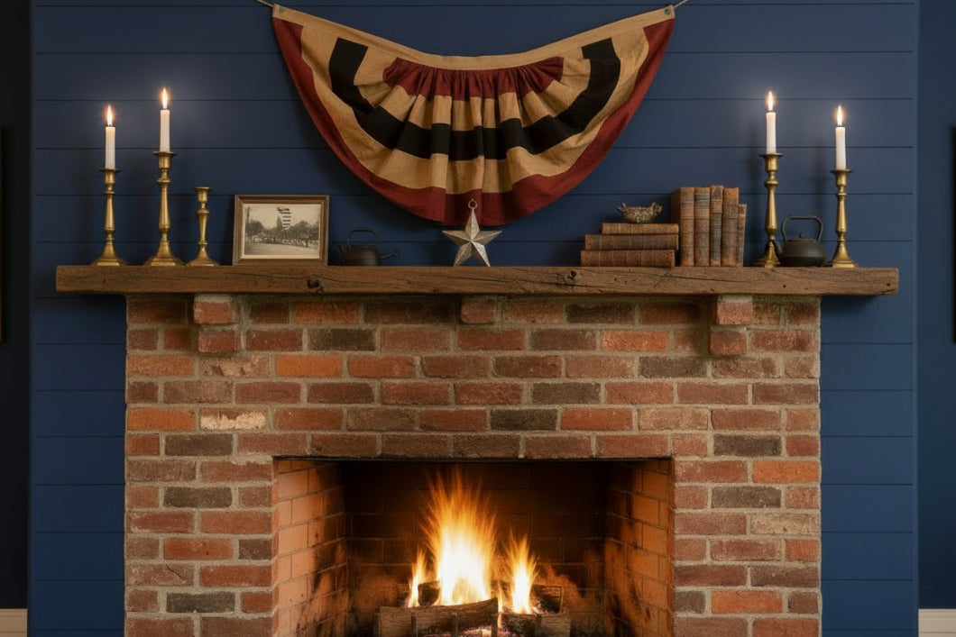 Primitive Vintage Look 36" Americana Red White Blue Bunting - The Primitive Pineapple Collection