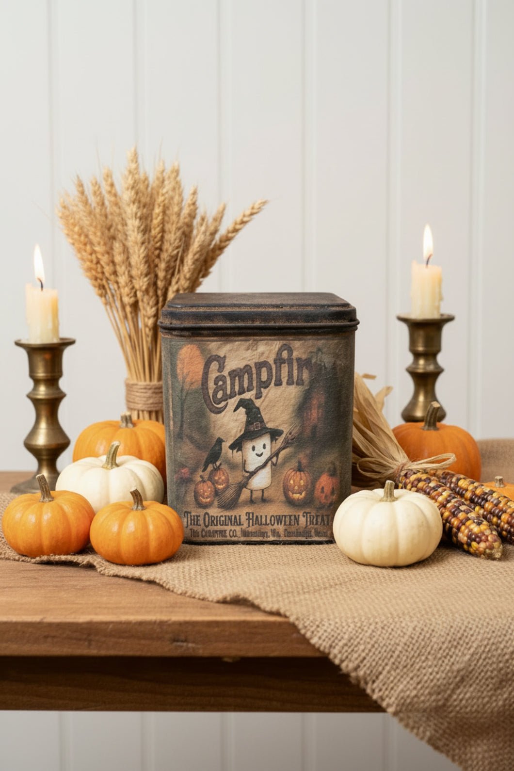 Halloween Campfire Ghost Boy Tin – Primitive Handcrafted 5" | Made in USA - The Primitive Pineapple Collection