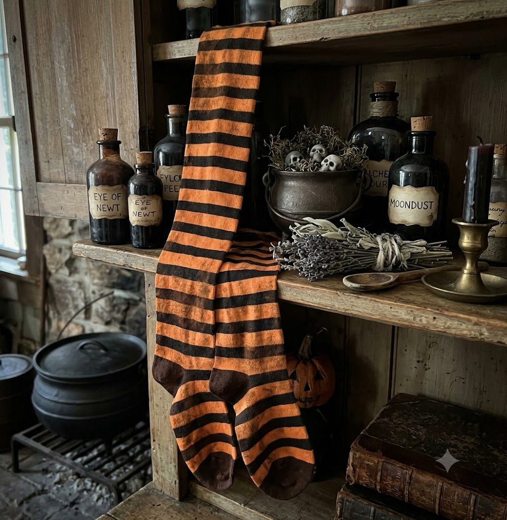 Primitive Handcrafted USA Grungy Halloween Orange and Black Stocking - The Primitive Pineapple Collection