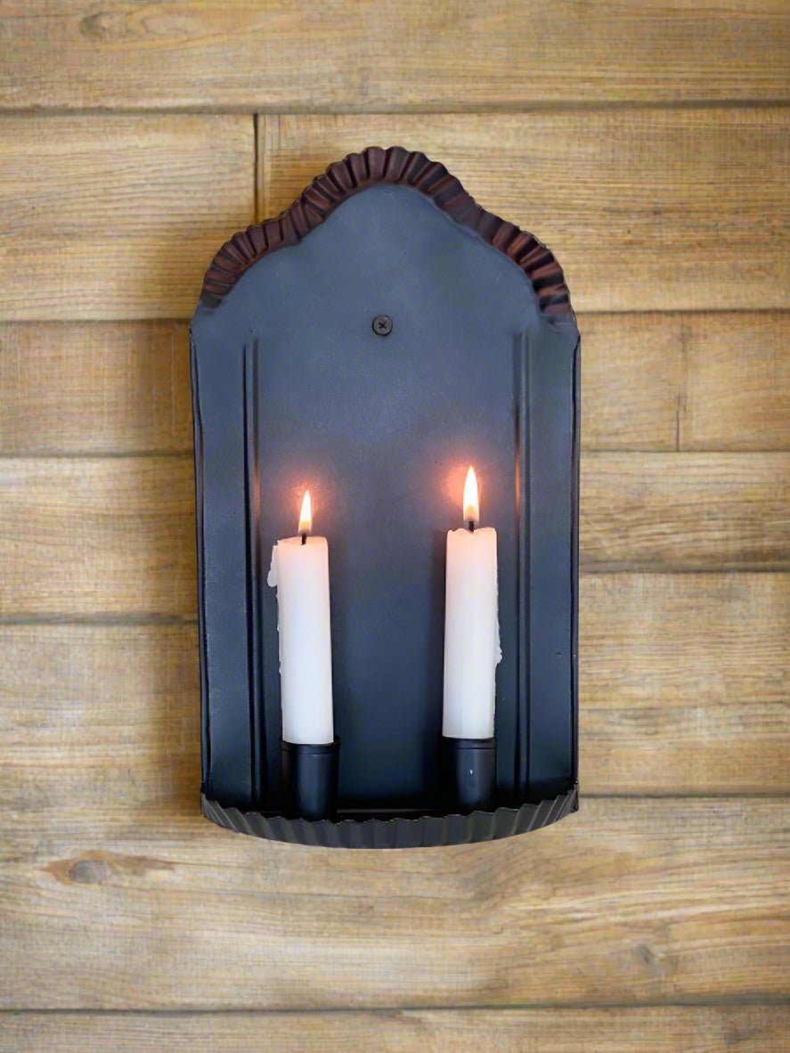 Primitive Colonial Early American Colonial Black Metal Taper Candle Sconce - The Primitive Pineapple Collection
