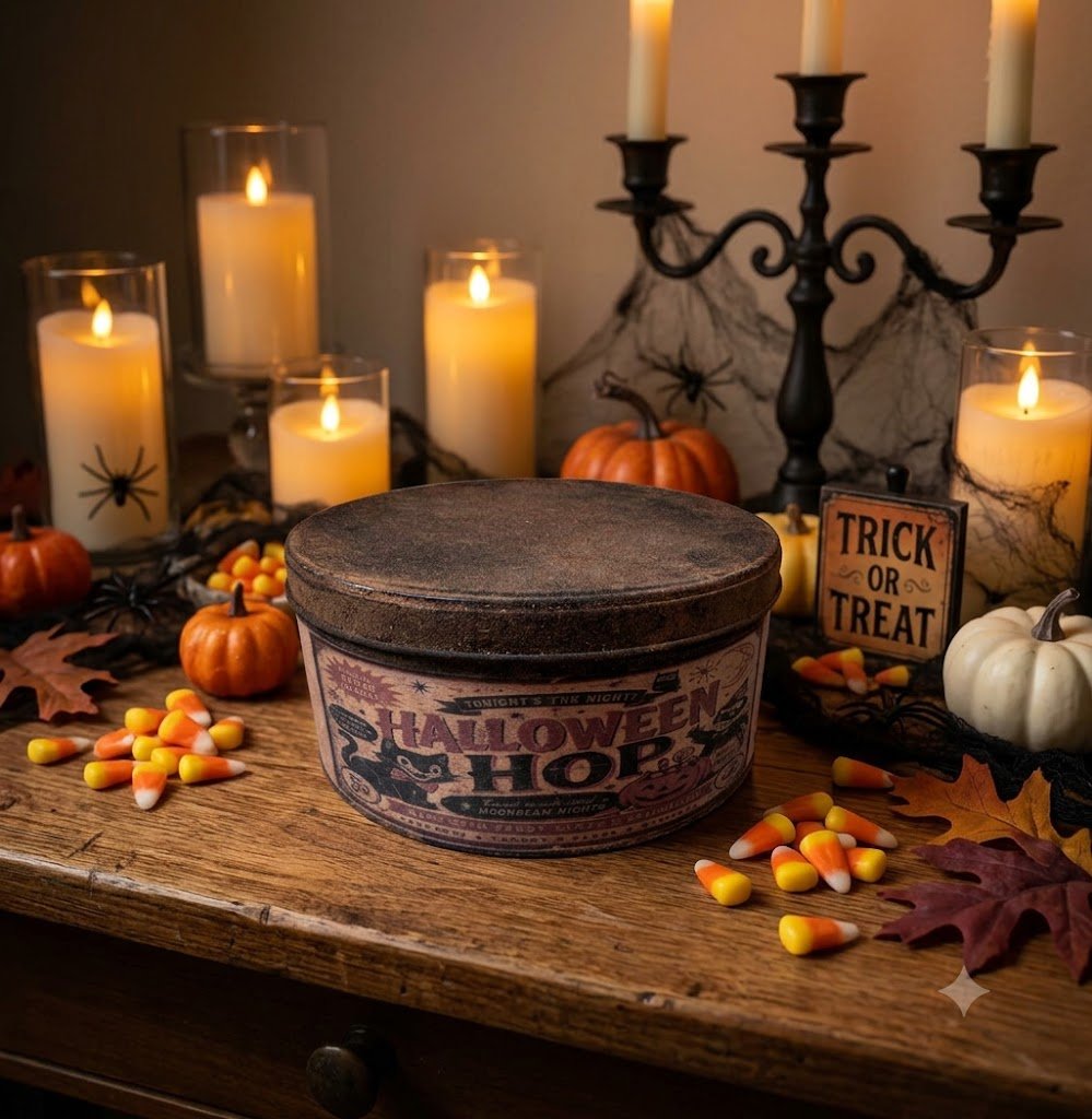 Primitive Handcrafted USA 7" Retro Halloween Hop Tin - The Primitive Pineapple Collection