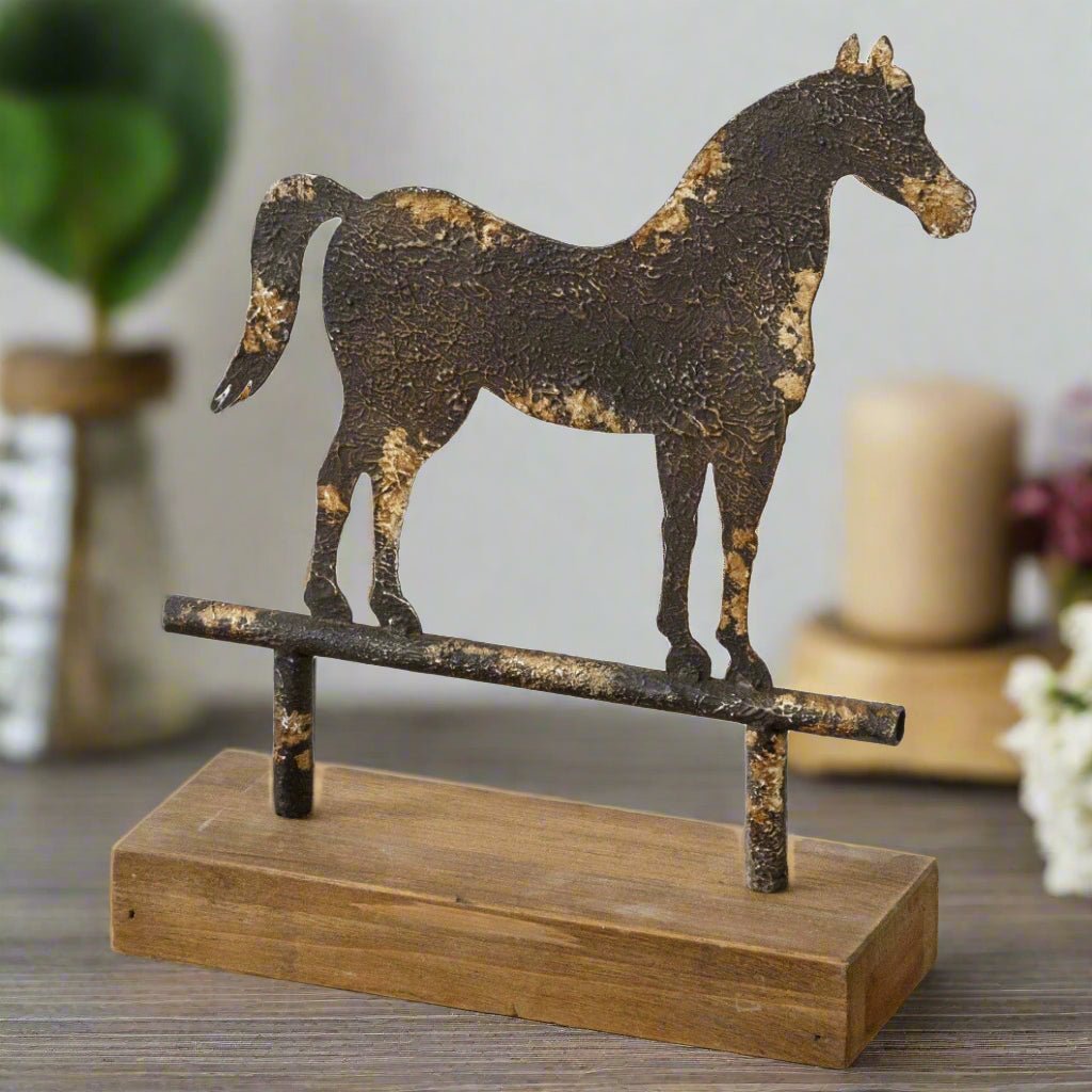 Primitive Farmhouse Vintage Look Rustic Horse on Stand - The Primitive Pineapple Collection