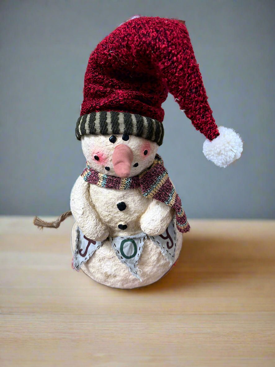 Primitive Christmas 10” Snowman w Joy Banner - The Primitive Pineapple Collection
