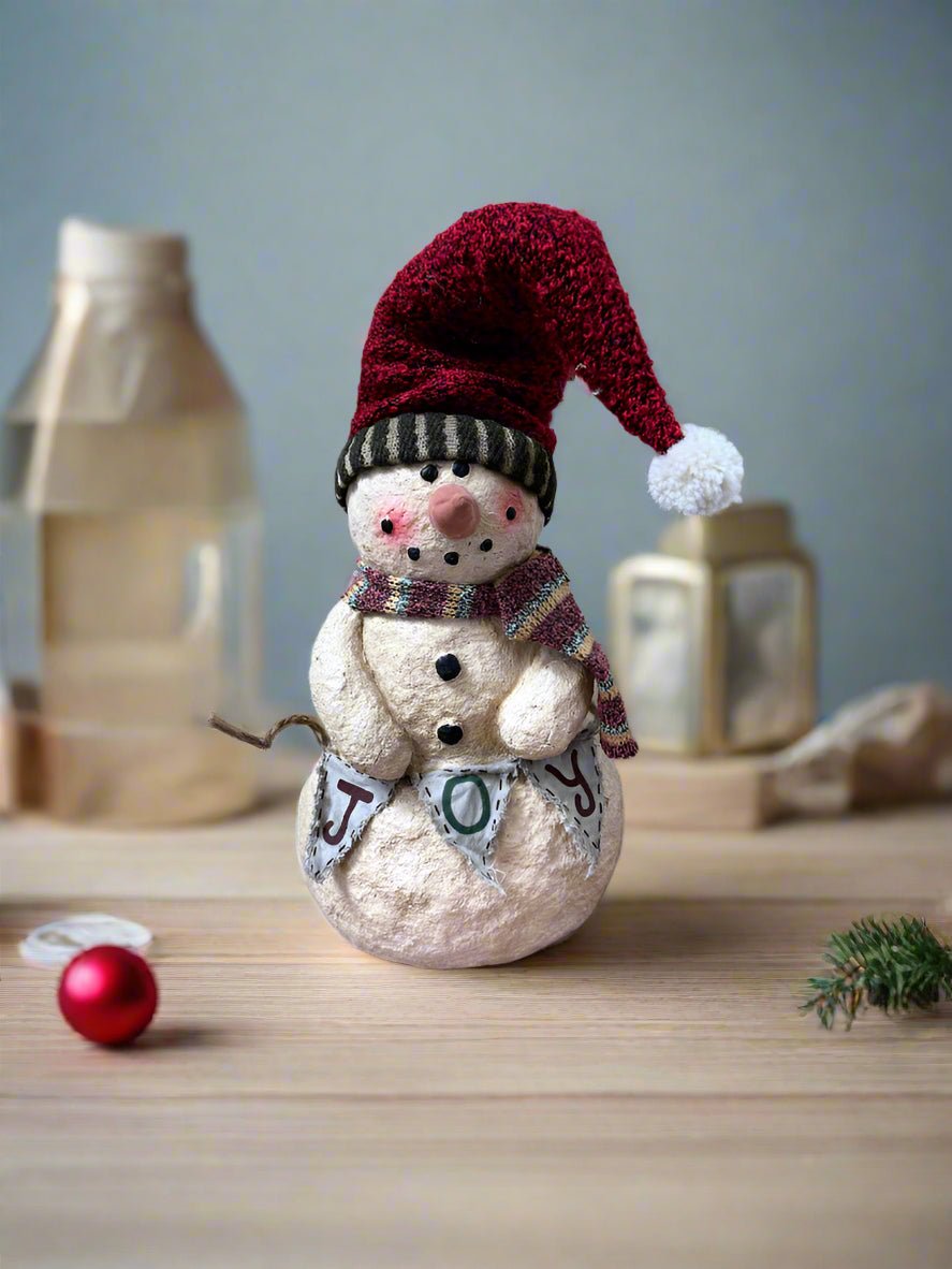 Primitive Christmas 10” Snowman w Joy Banner - The Primitive Pineapple Collection