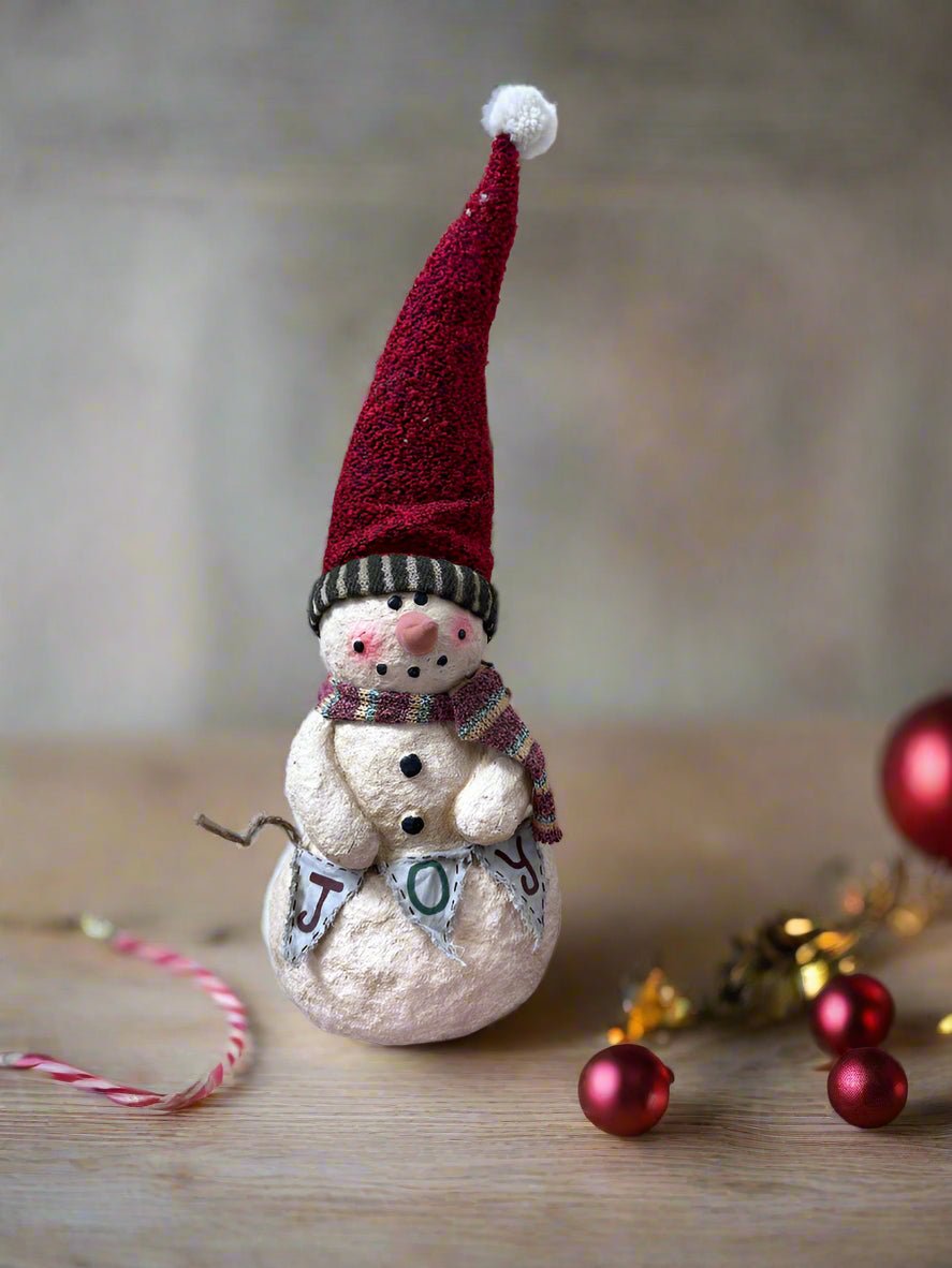 Primitive Christmas 10” Snowman w Joy Banner - The Primitive Pineapple Collection