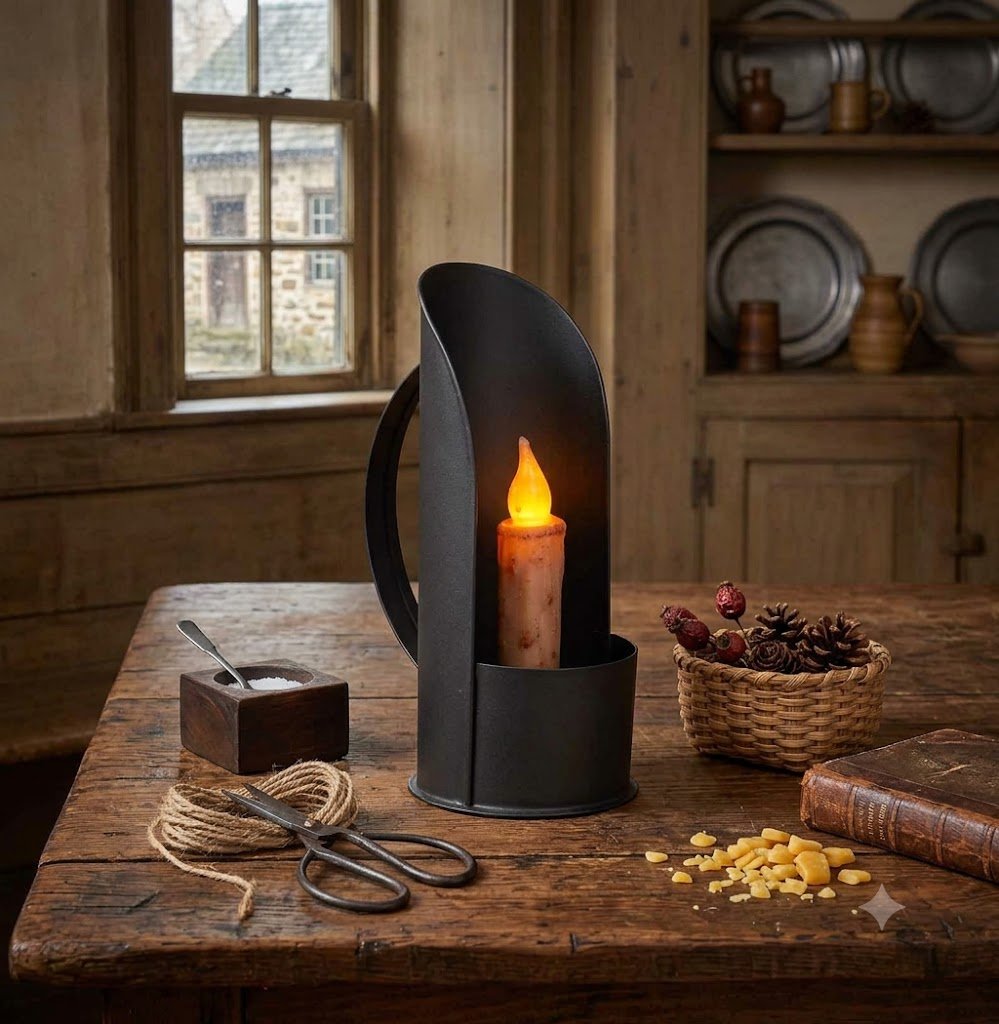 Primitive 7.5" Black Grain Scoop Taper Candle Holder - The Primitive Pineapple Collection