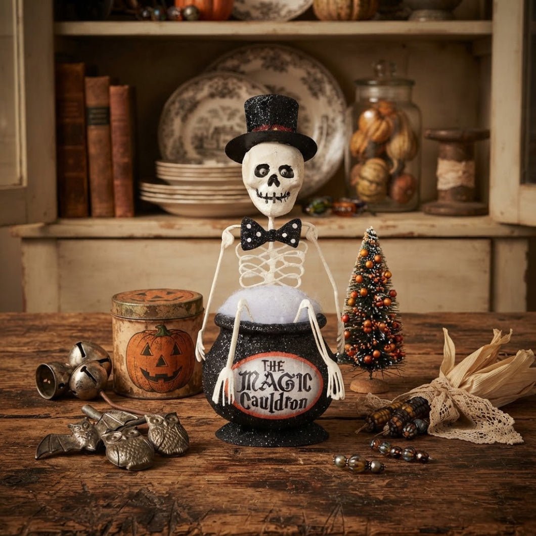 Bethany Lowe Halloween Magic Cauldron Skeleton KA5408 - The Primitive Pineapple Collection