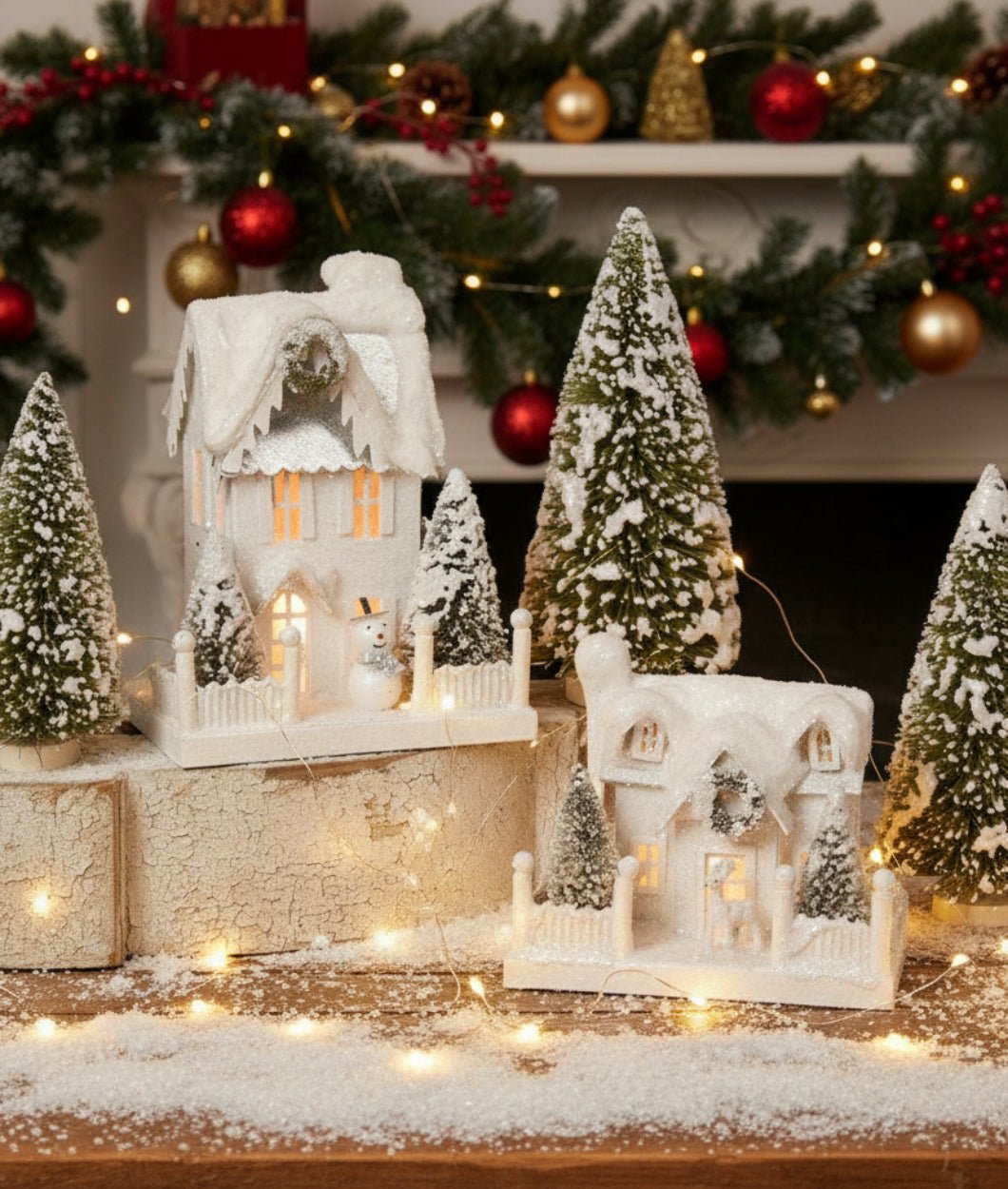 Christmas Bethany Lowe Ivory Cottage 2pc Putz Style Houses LG1772S - The Primitive Pineapple Collection