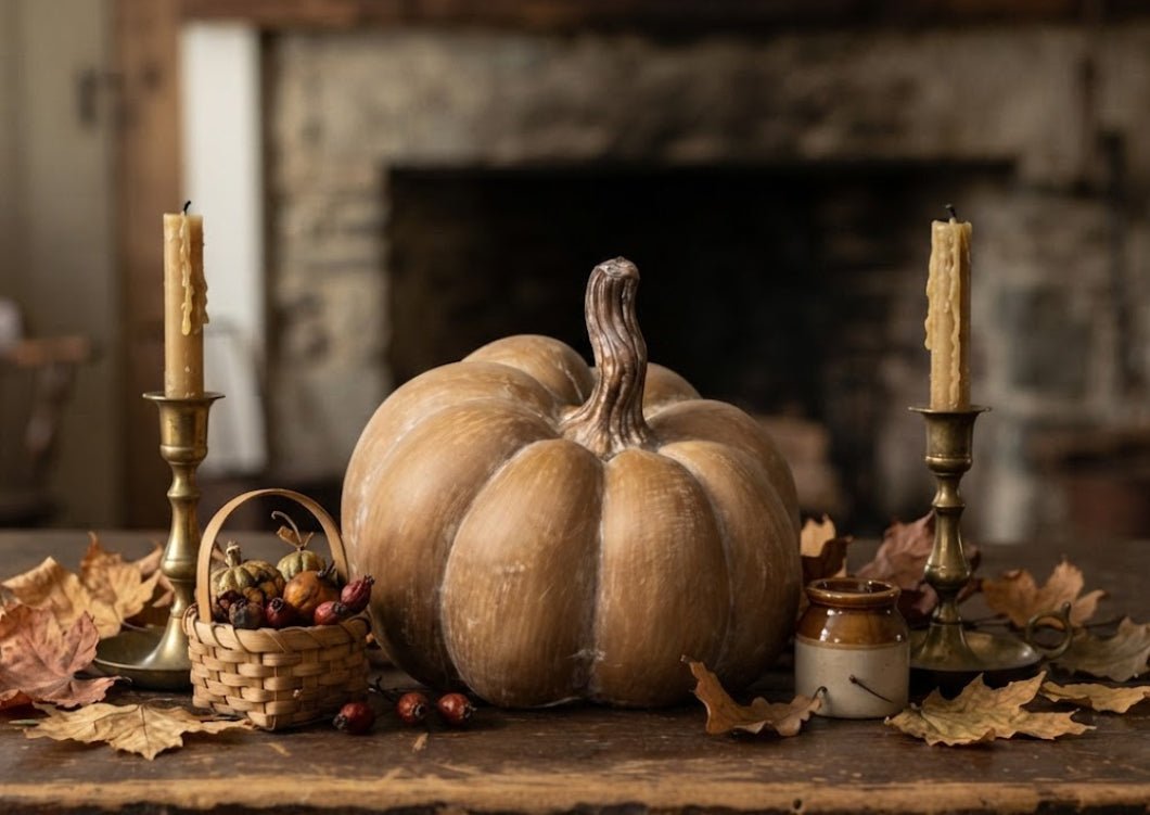 Ragon House Fall Life Like Tan Resin Pumpkin w/ Twisted Stem