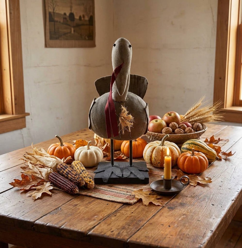 Primitive Handcrafted Thanksgiving Large Turkey on Stand 14" | Folk Art - The Primitive Pineapple Collection
