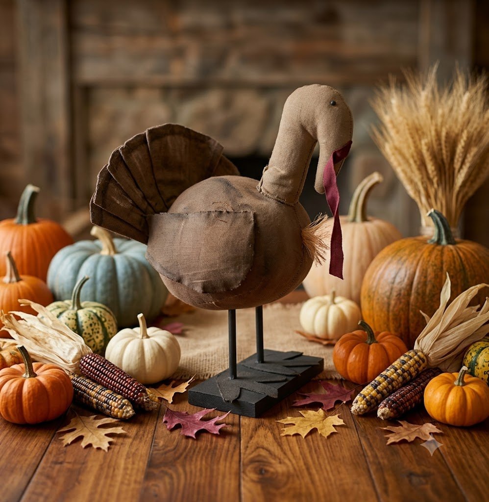 Primitive Handcrafted Thanksgiving Large Turkey on Stand 14" | Folk Art - The Primitive Pineapple Collection