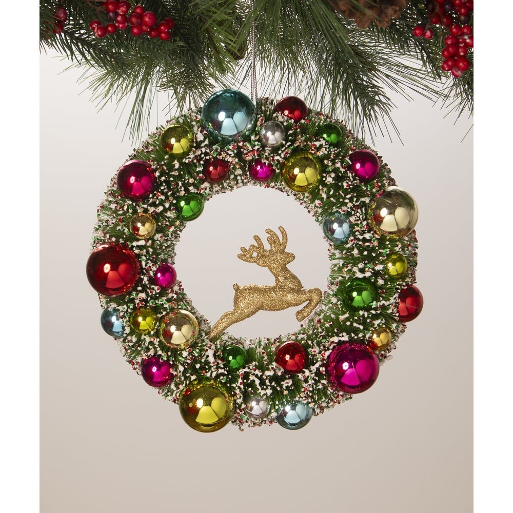 Bethany Lowe Christmas Kitschmas Wreath with Deer LC3417 - The Primitive Pineapple Collection