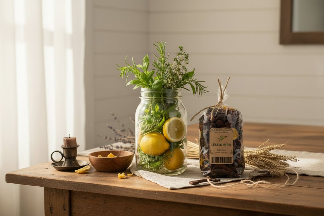 Handcrafted USA Farmhouse Lemon Herb Potpourri w/Rosehips - The Primitive Pineapple Collection
