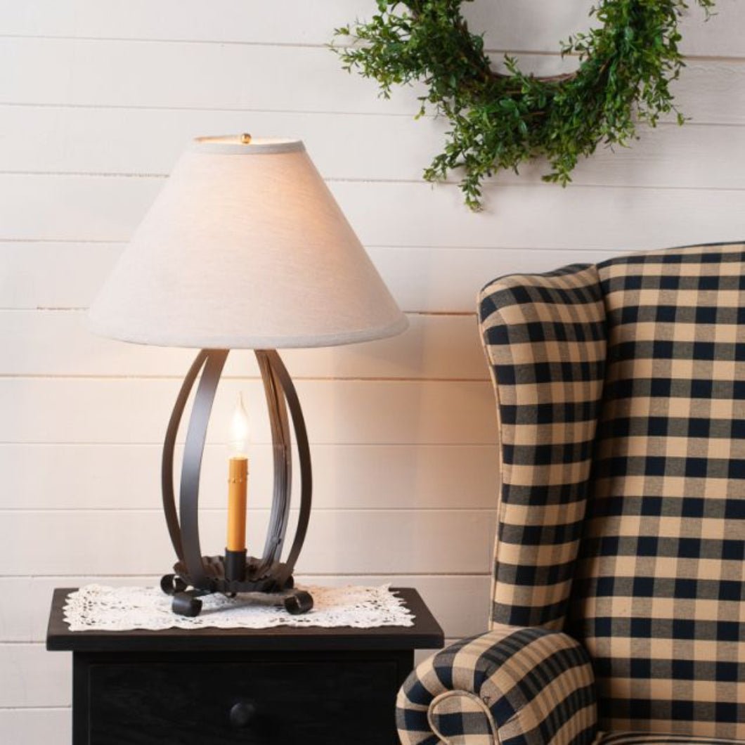 Primitive Colonial Lizzie Ross Lamp in Smokey Black with Linen Tapered Shade - The Primitive Pineapple Collection
