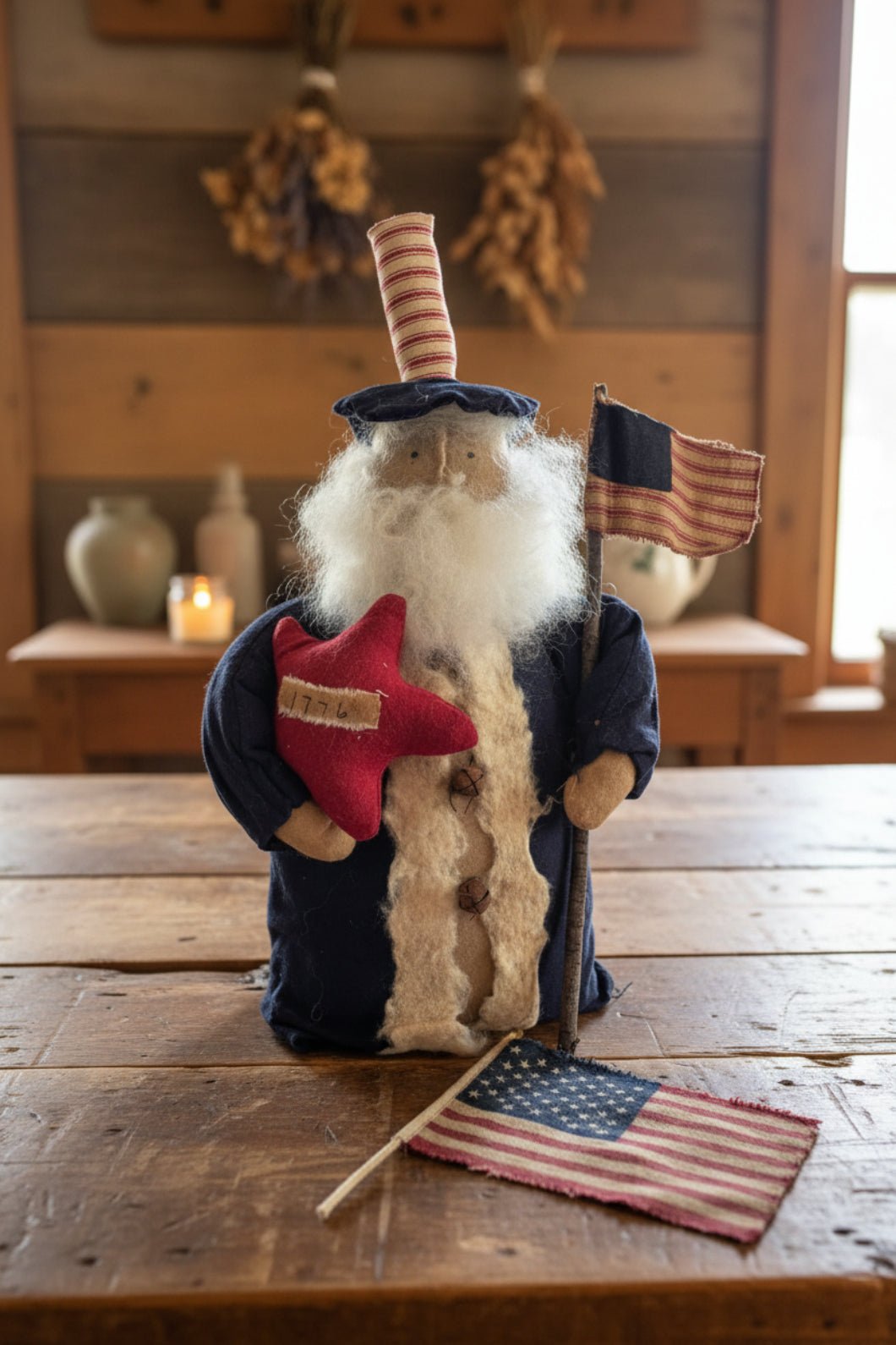 Primitive Handcrafted Uncle Sam Stump Doll | 1776 Patriotic