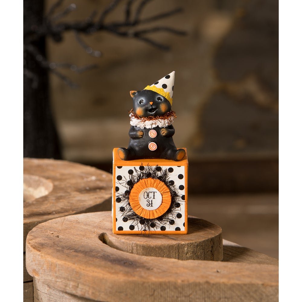 Bethany Lowe Halloween Party Hat Kitty on Block MA3077 - The Primitive Pineapple Collection