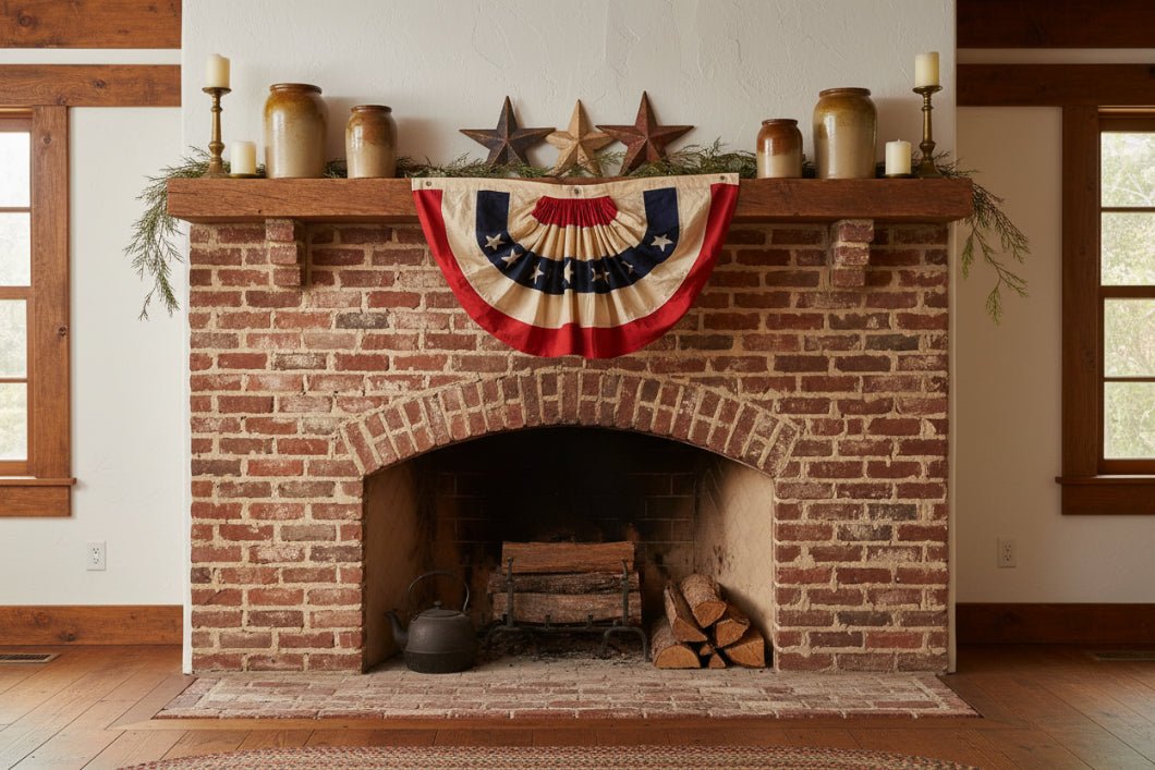 36" Primitive Americana Flag Bunting - Vintage Style Patriotic Cotton Decor (Indoor/Outdoor) - The Primitive Pineapple Collection