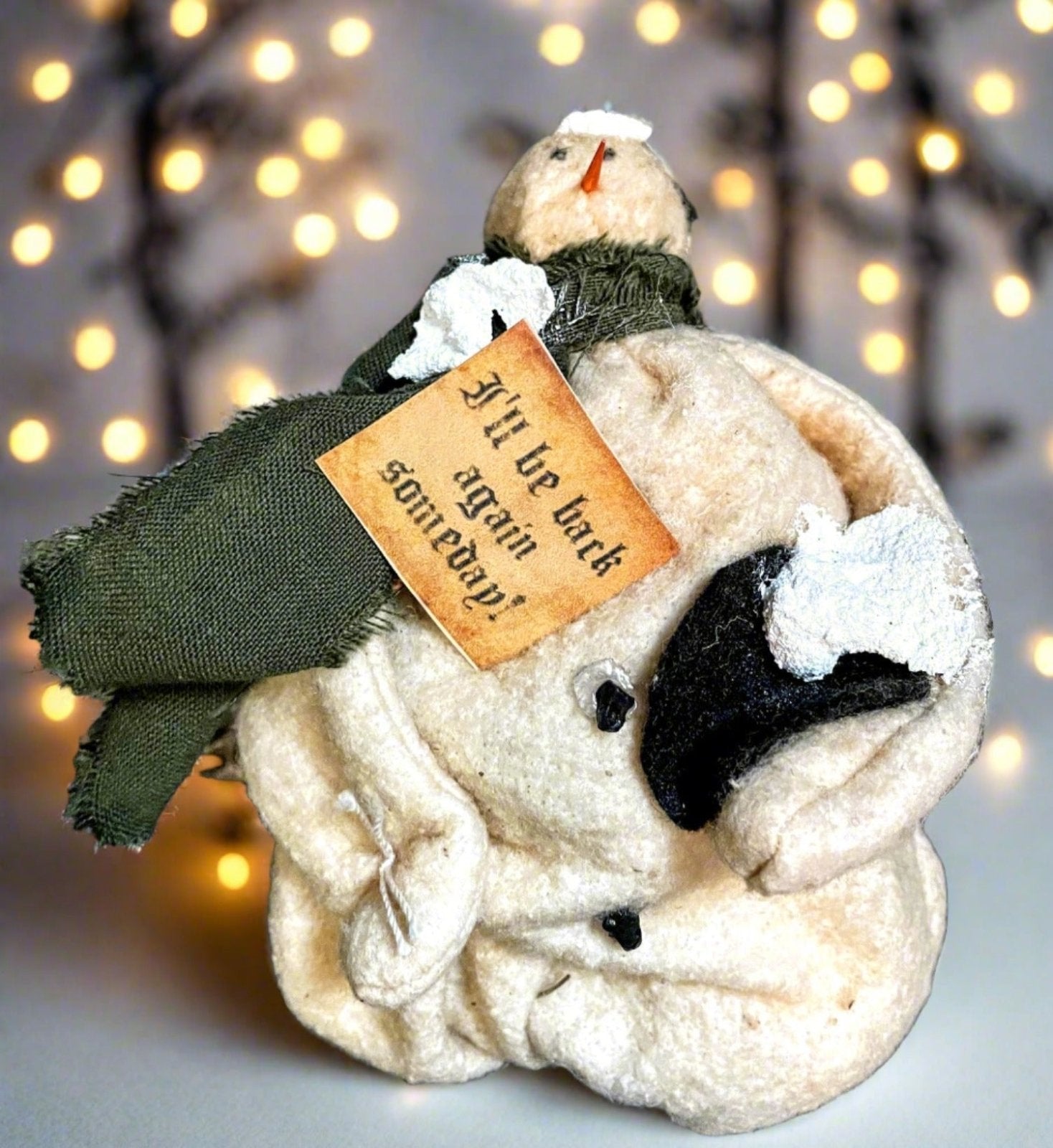 Primitive Handmade Christmas Melting Snowman Top Hat 5 1/2" - The Primitive Pineapple Collection