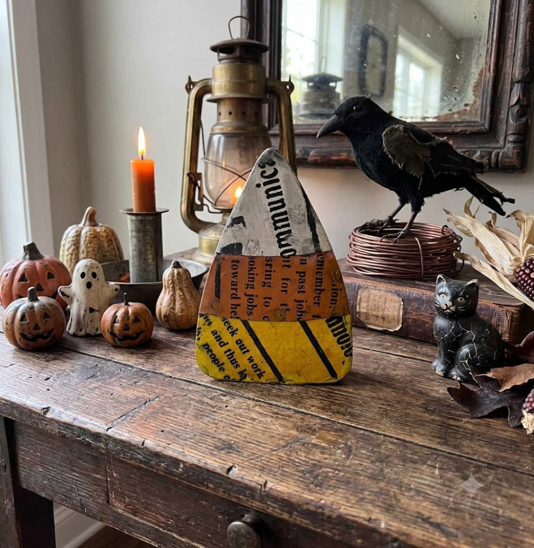 Primitive Halloween Recycled Metal Medium Candy Corn Figurine