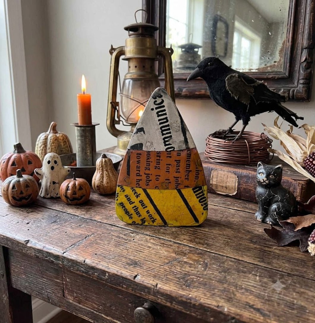 Primitive Halloween Recycled Metal Medium Candy Corn Figurine - The Primitive Pineapple Collection