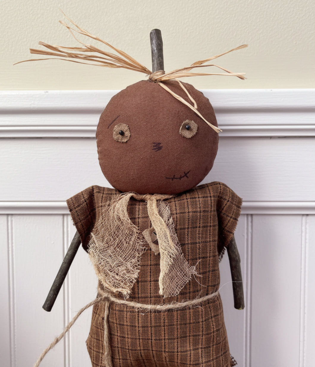 Primitive Handcrafted Halloween 13" Mrs Patterson Pumpkin Doll