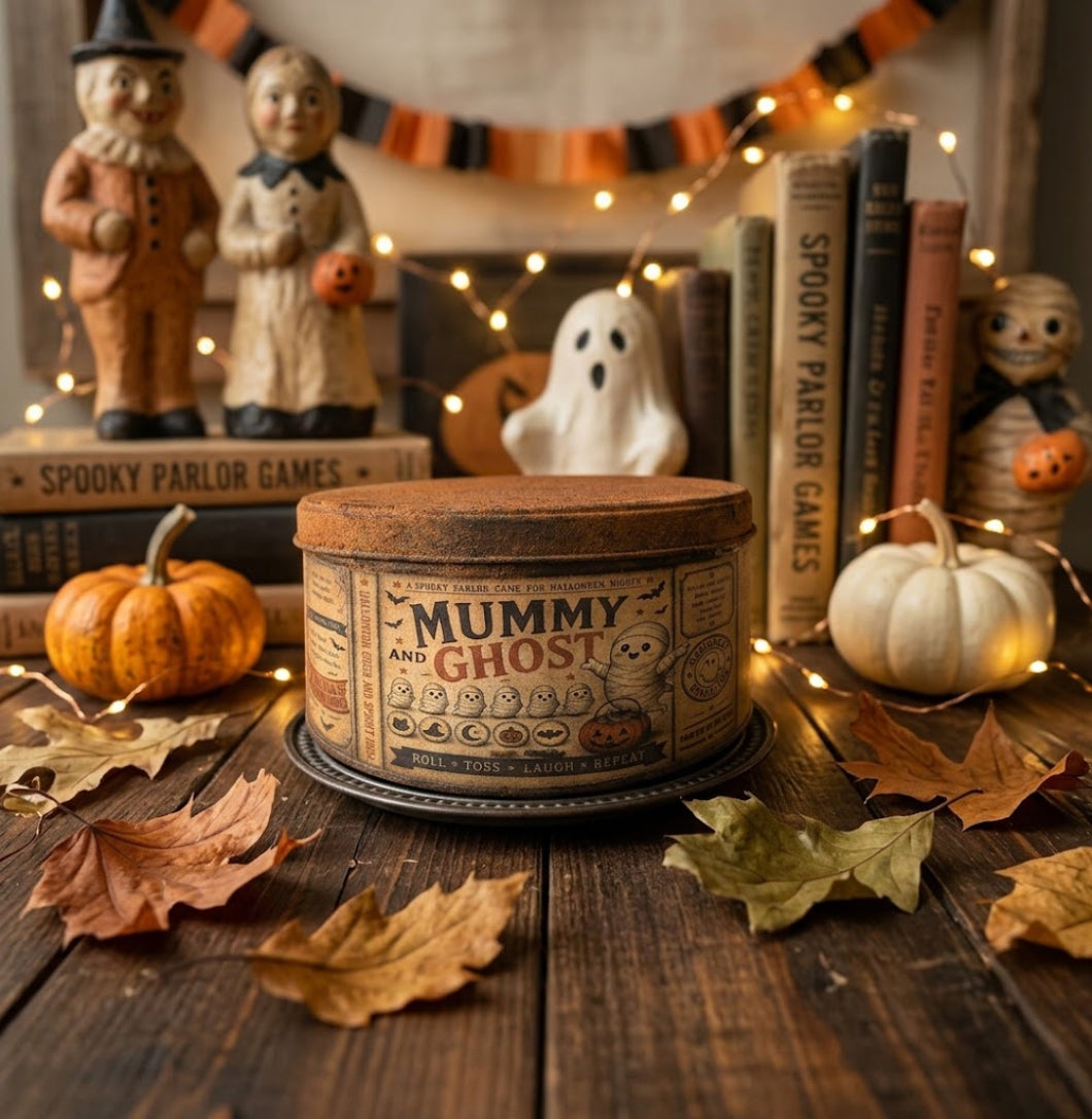 Primitive Handcrafted USA 7" Retro Halloween Mummy and Ghost Tin