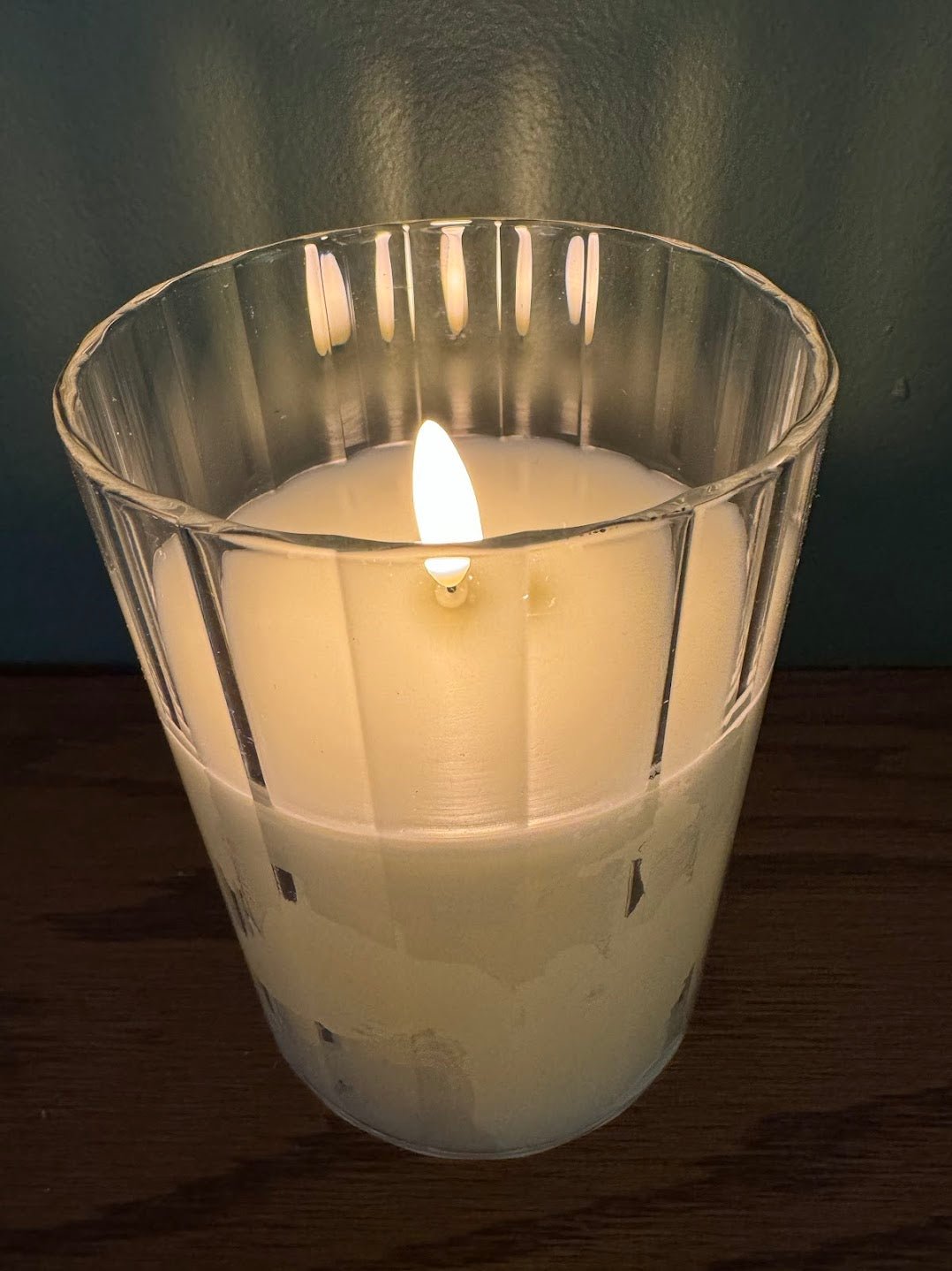 Primitive Ragon House 5" Cream Fluted Glass 3D Flame Battery Candle 6hr Timer - The Primitive Pineapple Collection