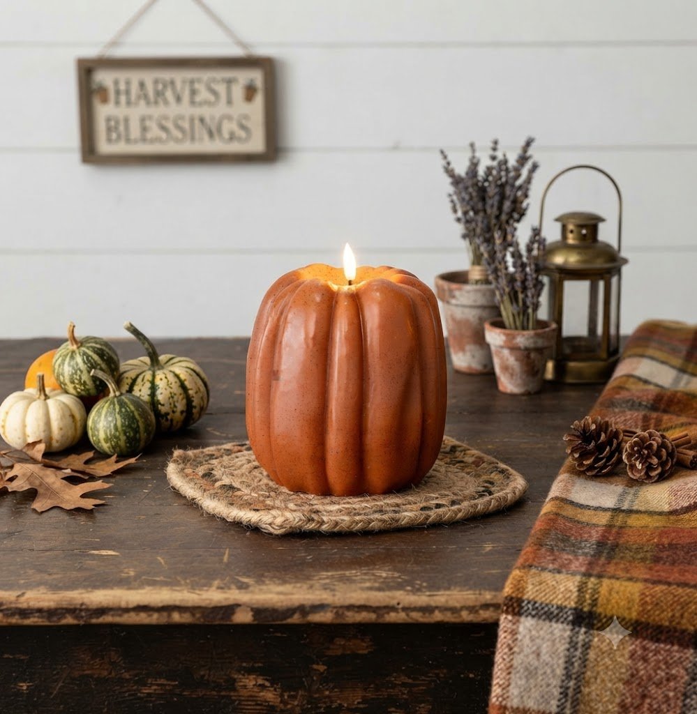 Ragon House Fall Halloween 6.5" Orange 3D Flame Pumpkin Candle w/ Timer - The Primitive Pineapple Collection