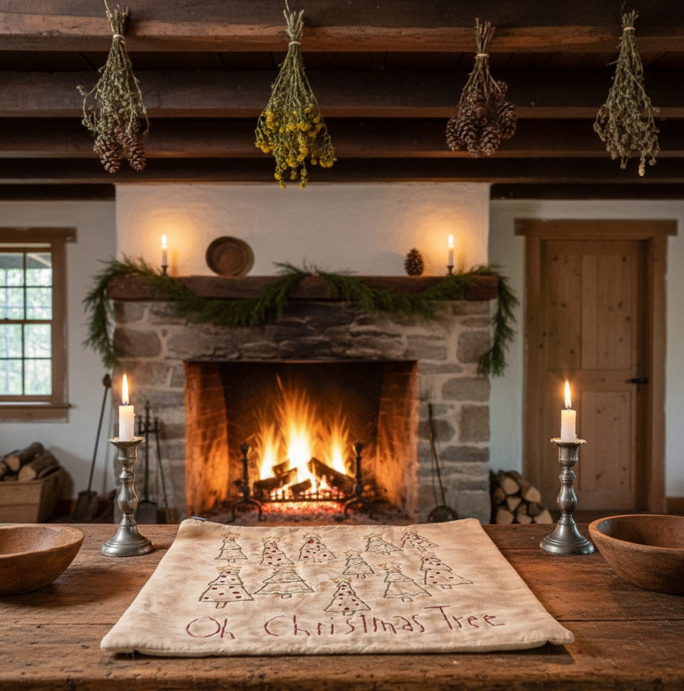 Primitive Handmade Candle Mat Grungy Oh Christmas Tree Mat USA - The Primitive Pineapple Collection