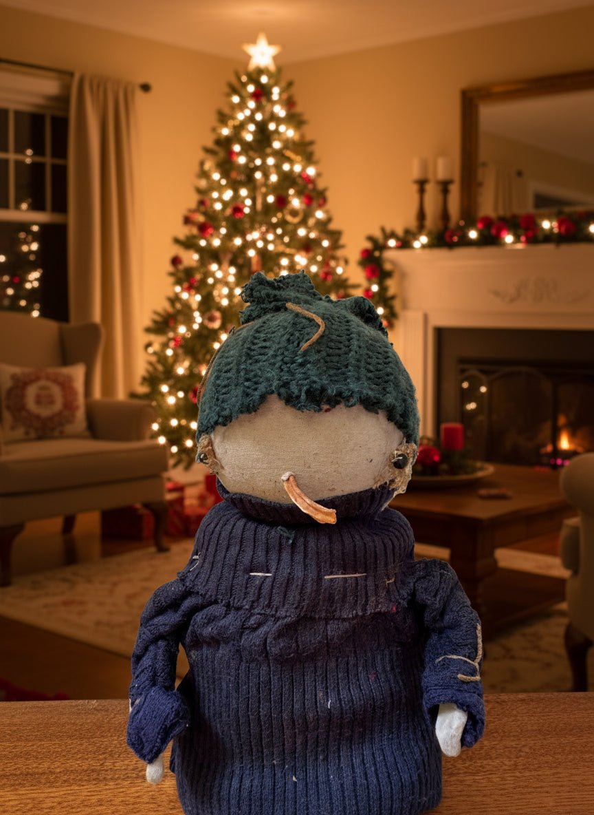 Primitive Handcrafted Otis Snowman Doll w/ Hat 12" - The Primitive Pineapple Collection