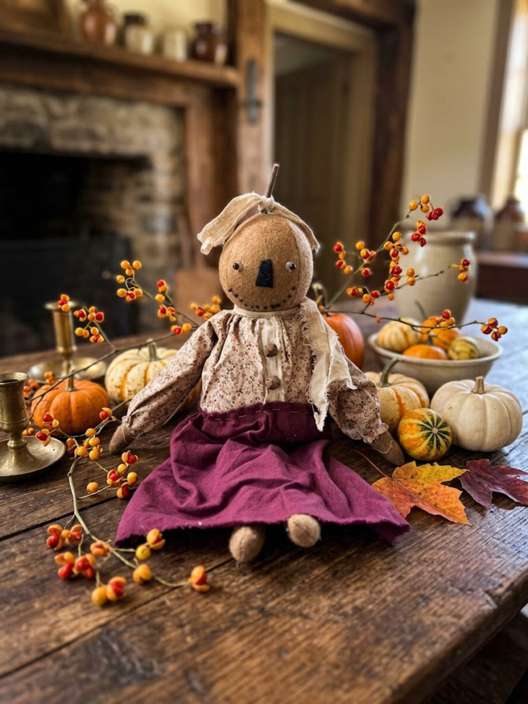Primitive Fall Halloween Handcrafted 16" Patty Pumpkin Girl Doll