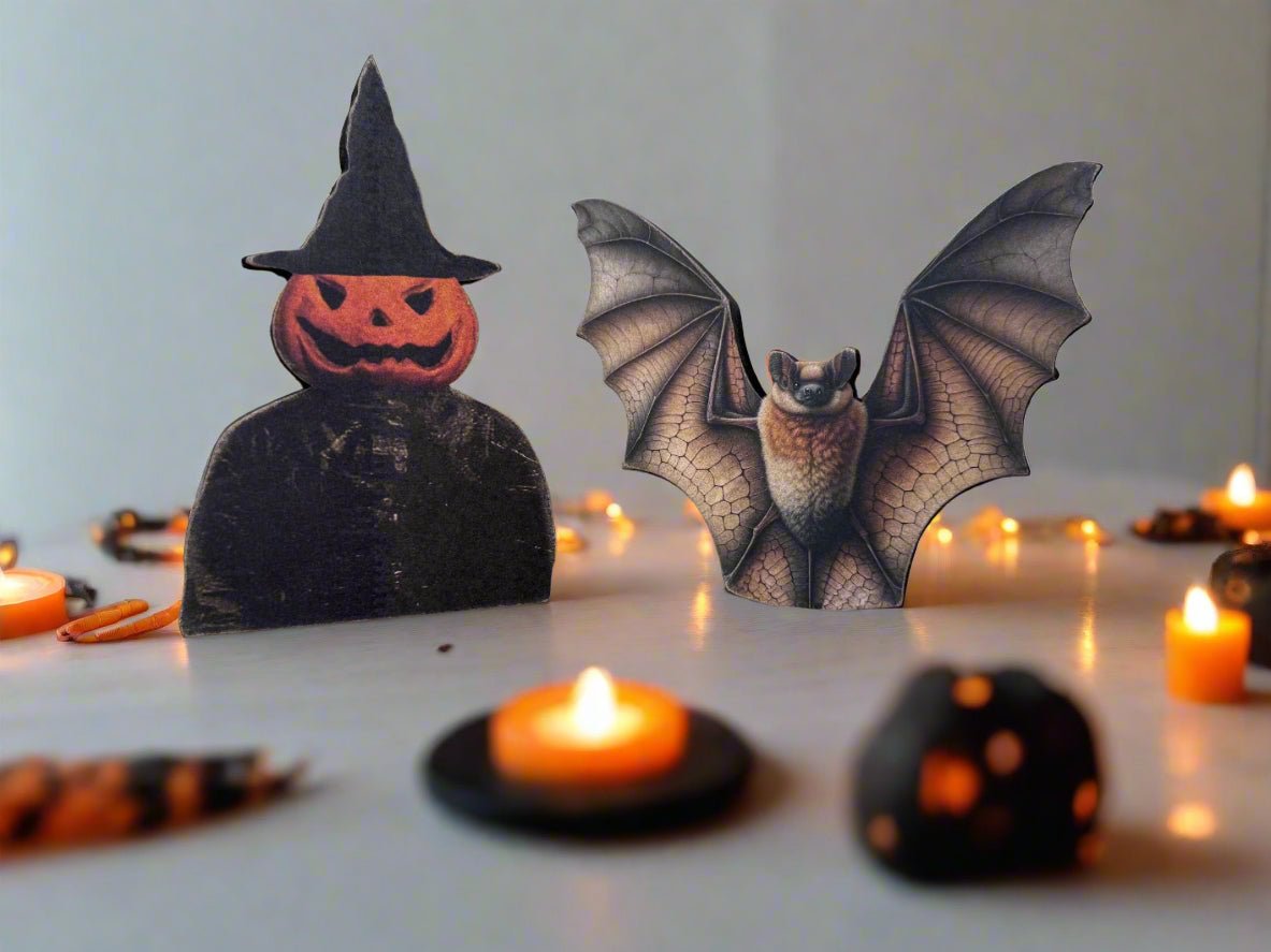 Primitive Handcrafted Halloween Chunky Wood Bat 5" Shelf Sitter - The Primitive Pineapple Collection