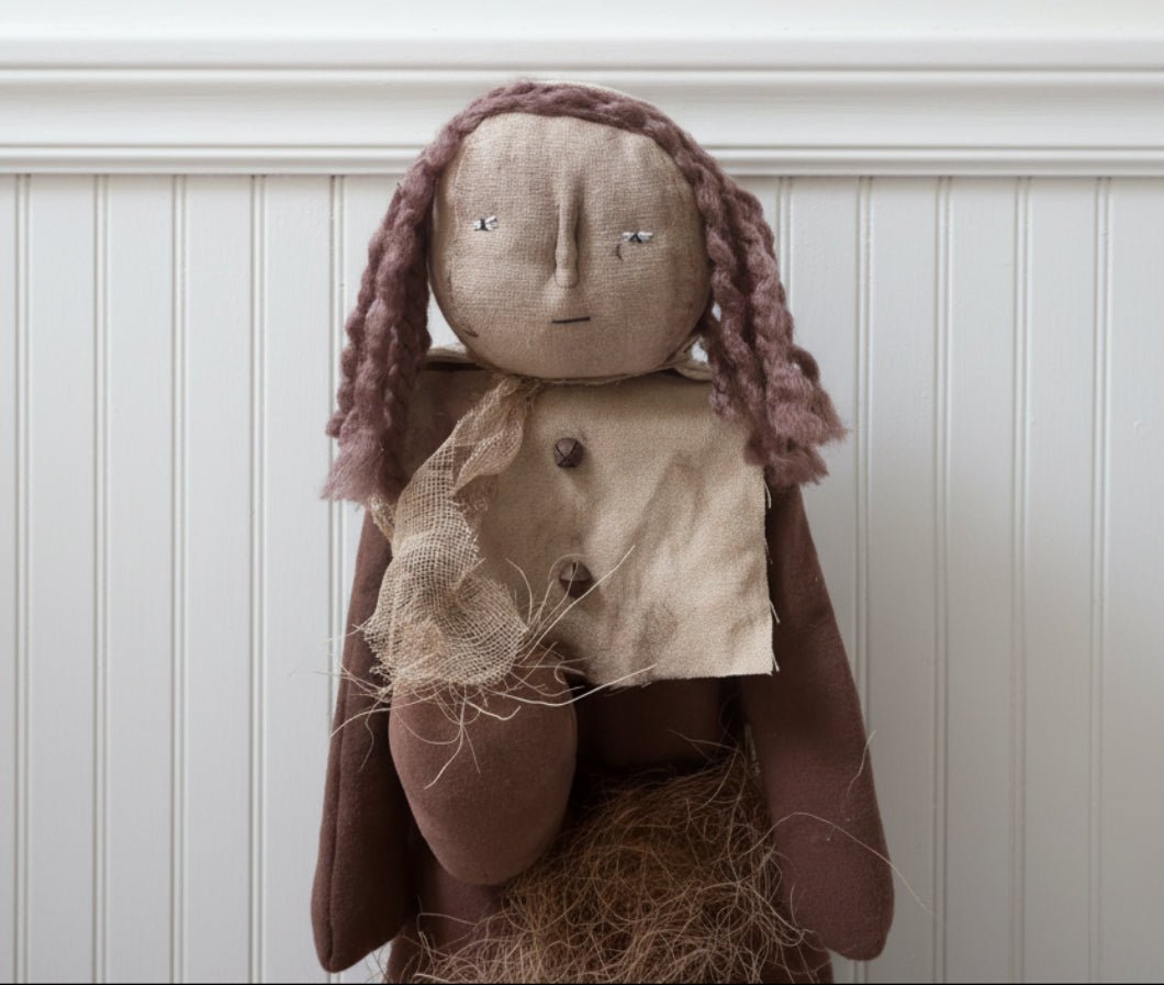 Primitive Handcrafted Thanksgiving Pilgrim Woman w/ Corn Doll on Stand 19" | Folk Art - The Primitive Pineapple Collection