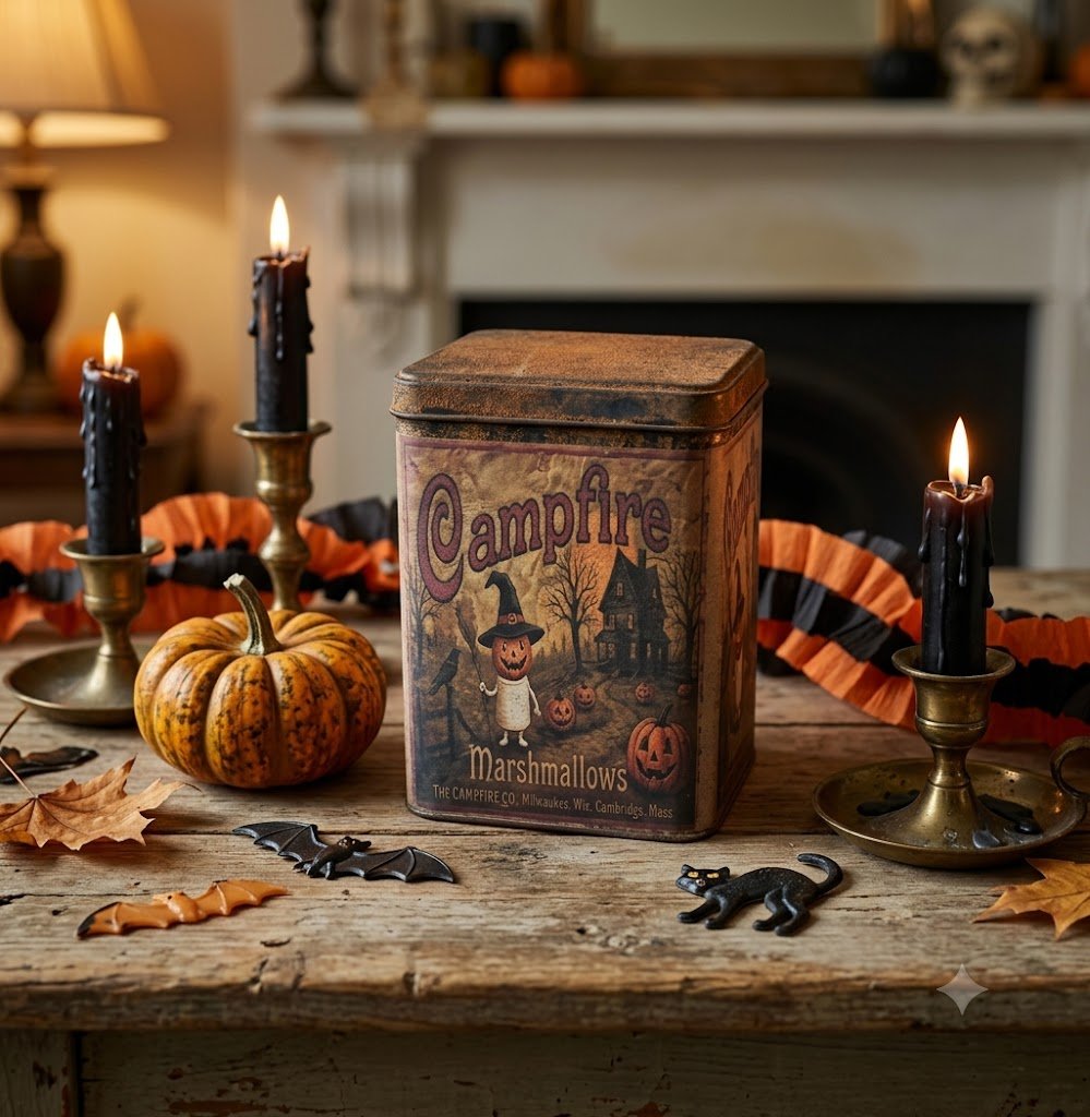 Primitive Handcrafted USA Halloween 6.25" Campfire Jack O Lantern Boy Tin - The Primitive Pineapple Collection