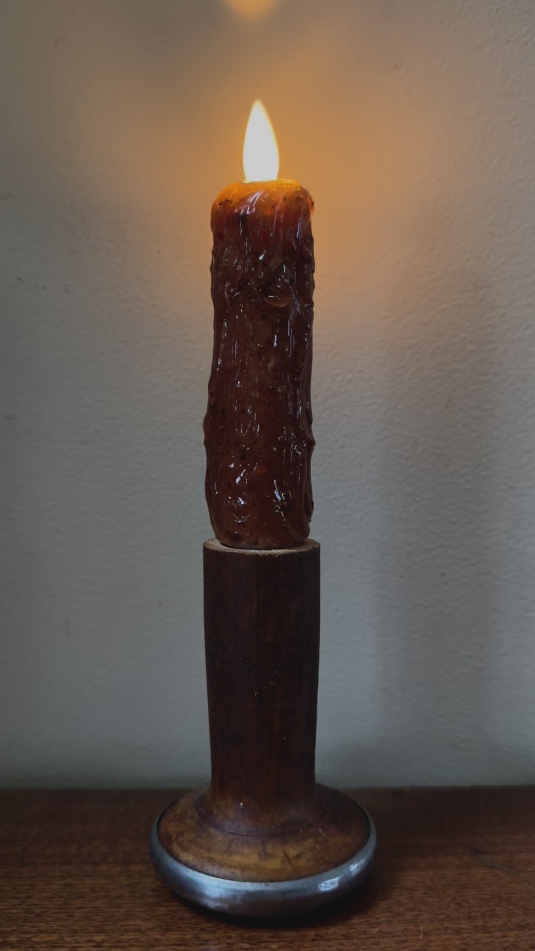 Primitive Moving Flame 8.5"Candle On Chimney Bobbin w/ Remote Control