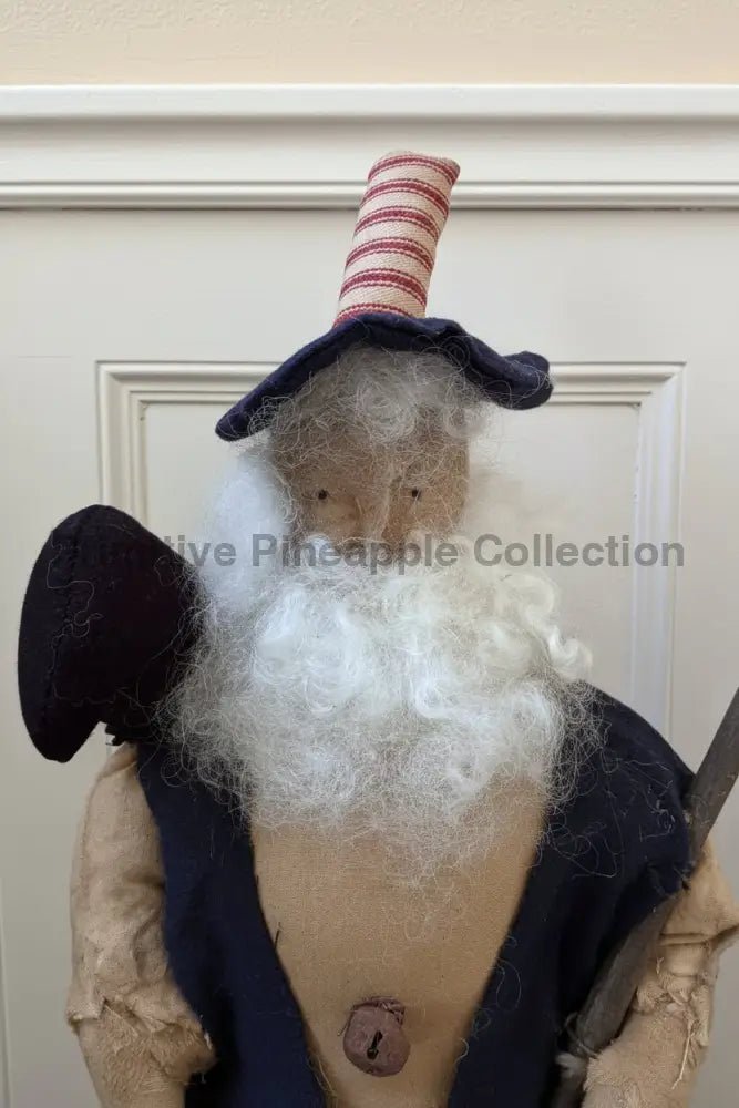 Primitive Handcrafted Patriotic Americana Uncle Sam Stump Doll w/ Flag and Crow - The Primitive Pineapple Collection