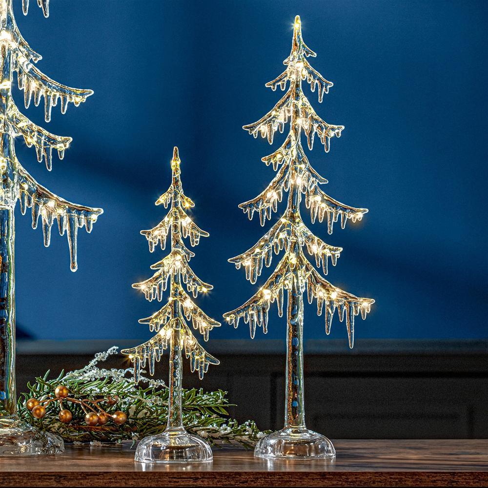 Christmas Retro Look 2 pc LED Holiday Icicle Tree 12"H, 18"H Clear Acrylic - The Primitive Pineapple Collection
