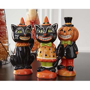 Vintage top Poliwoggs Folk Art Figurine Grinning Black Cat Halloween 6