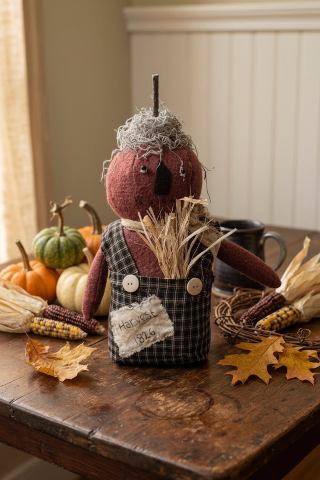 Primitive Fall Halloween Handcrafted 13" Parker Pumpkin Boy Stump Doll