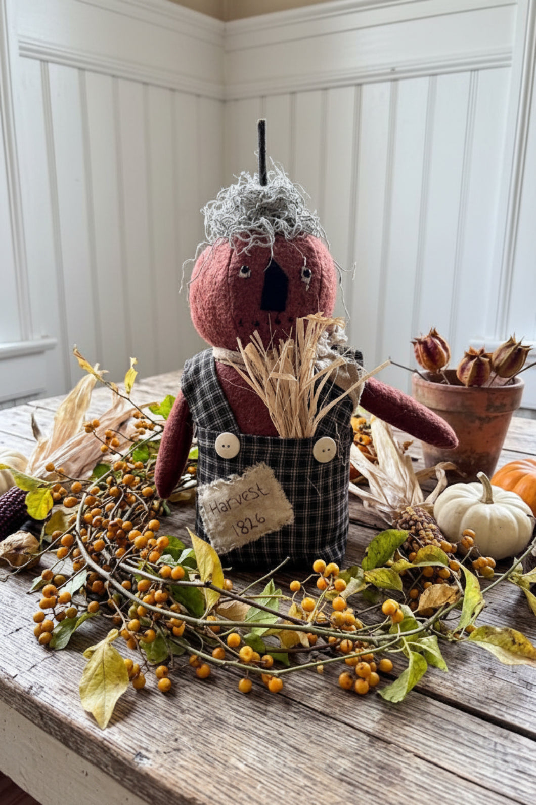 Primitive Fall Halloween Handcrafted 13" Parker Pumpkin Boy Stump Doll