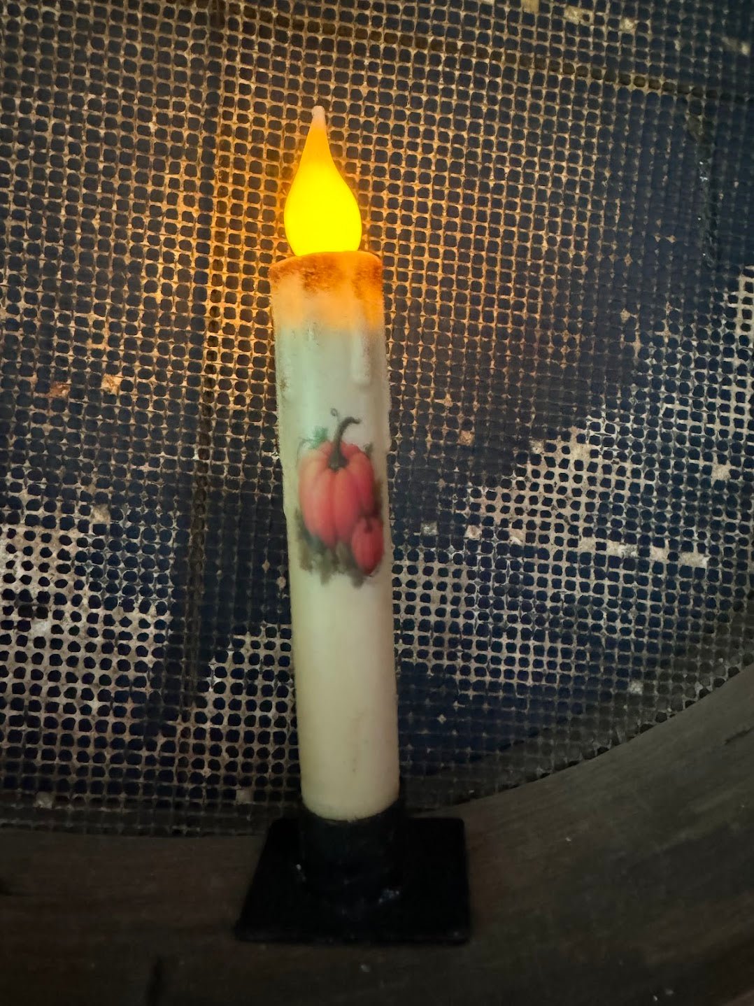 Primitive Handcrafted 7" Pumpkin Patch Battery Led Timer Taper Candle - The Primitive Pineapple Collection