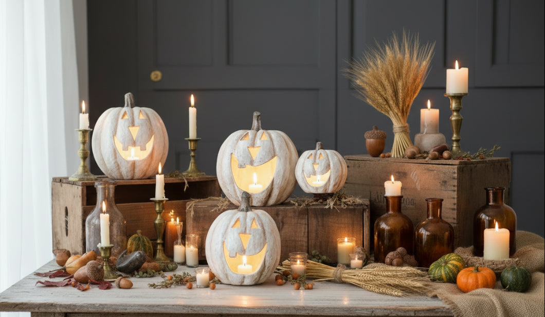 Ragon House Halloween Fall Collectable 11” White Big Mouth Pumpkin Luminary - The Primitive Pineapple Collection