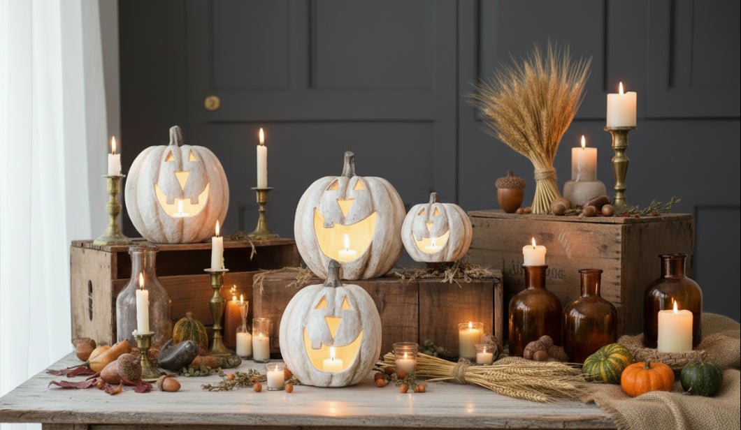 Ragon House Life Size 8 Inch White Big Mouth Pumpkin Jack O Lantern Halloween - The Primitive Pineapple Collection