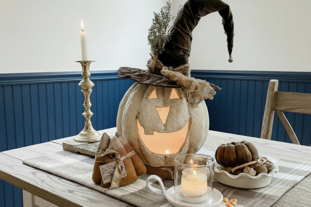 Ragon House Halloween Fall Collectable 11” White Big Mouth Pumpkin Luminary - The Primitive Pineapple Collection