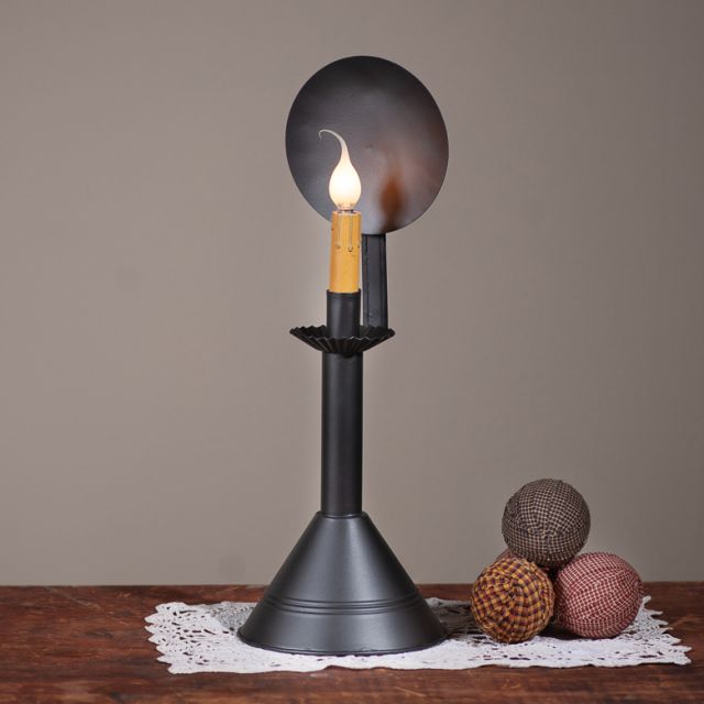 Primitive Colonial Tin Cone Accent Light with Reflector in Smokey Black 17.75" - The Primitive Pineapple Collection