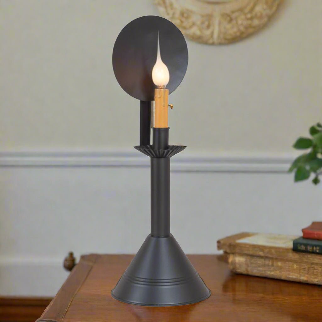 Primitive Colonial Tin Cone Accent Light with Reflector in Smokey Black 17.75" - The Primitive Pineapple Collection