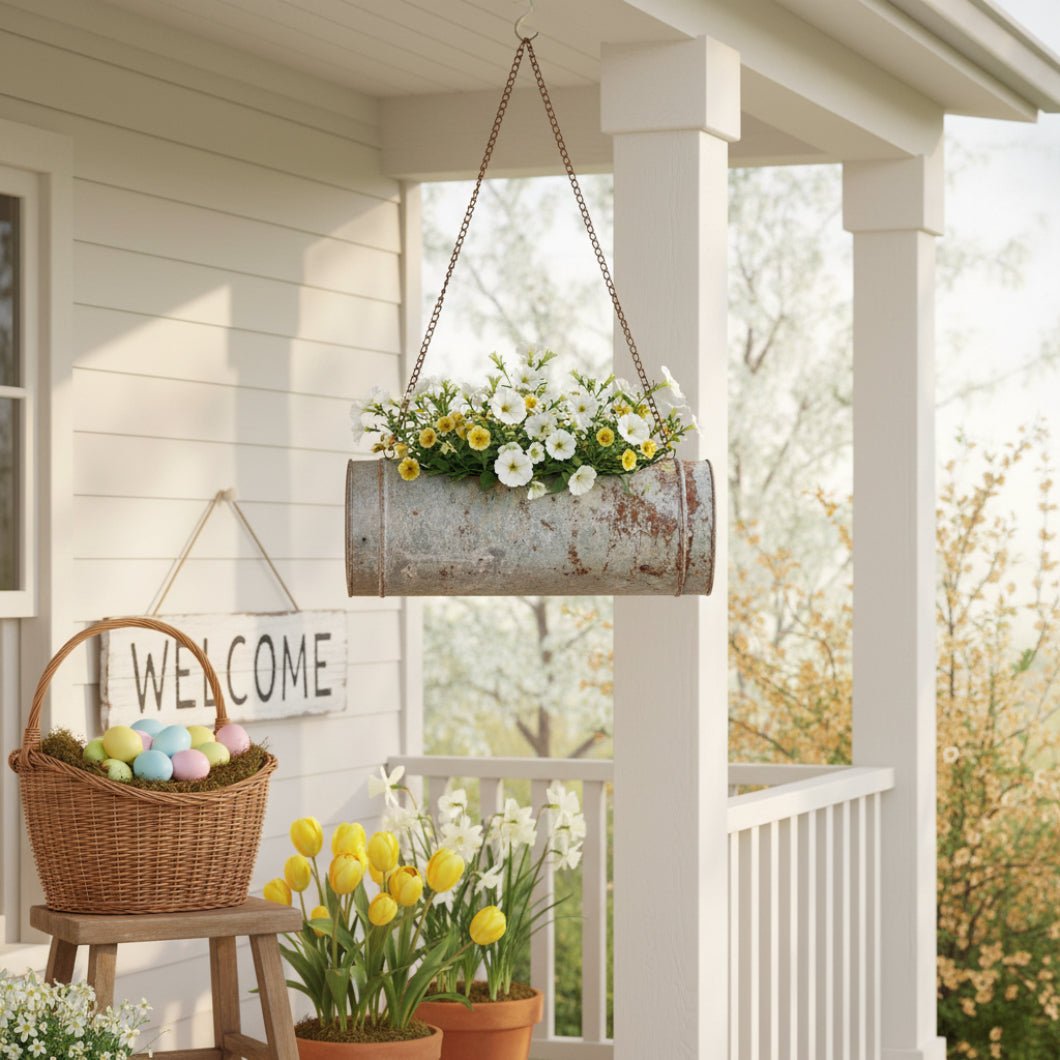 Primitive/Farmhouse Hanging Rustic Tin Planter Garden - The Primitive Pineapple Collection