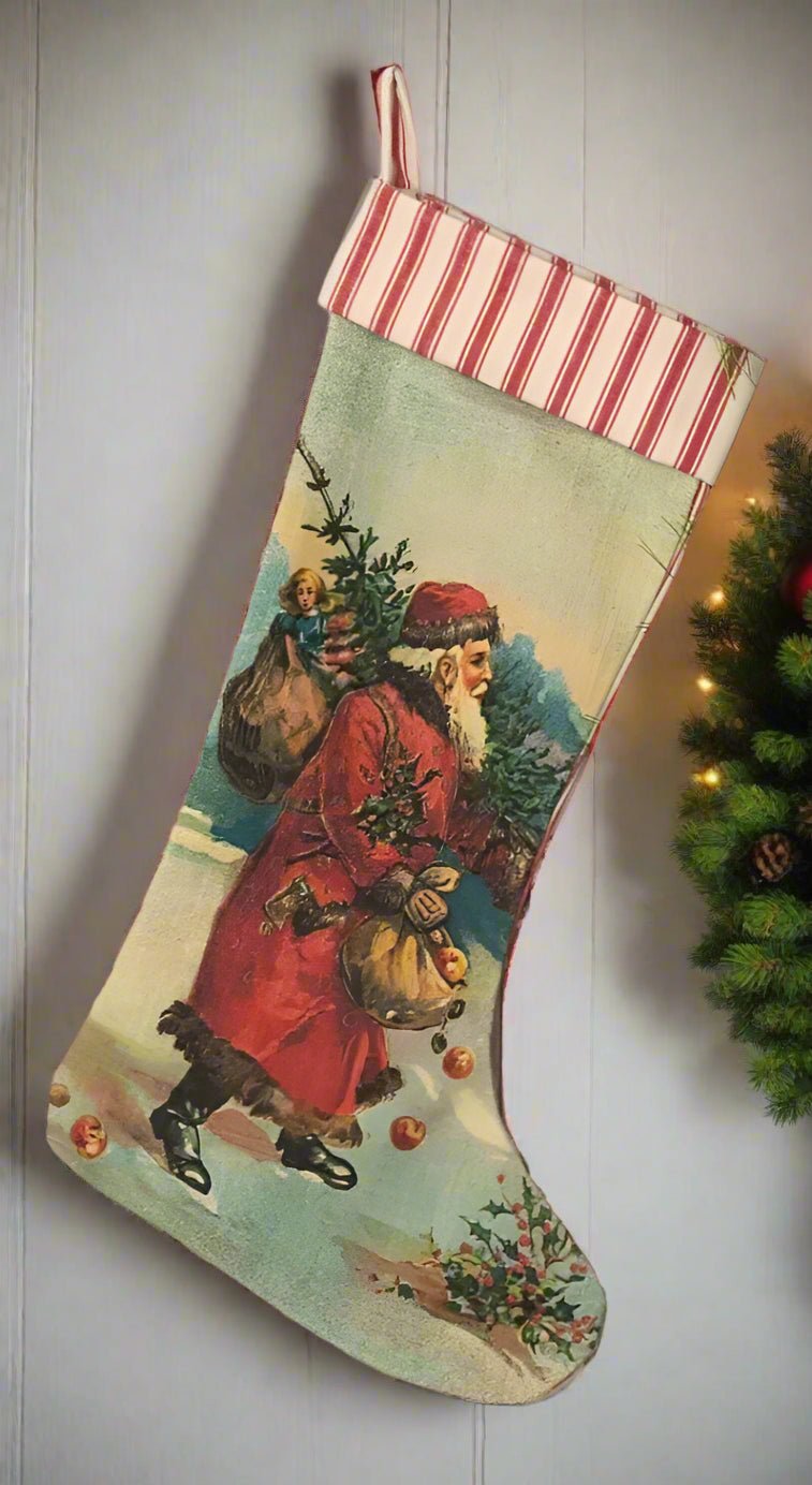 Primitive Christmas Vintage Santa Stockings 17" - The Primitive Pineapple Collection