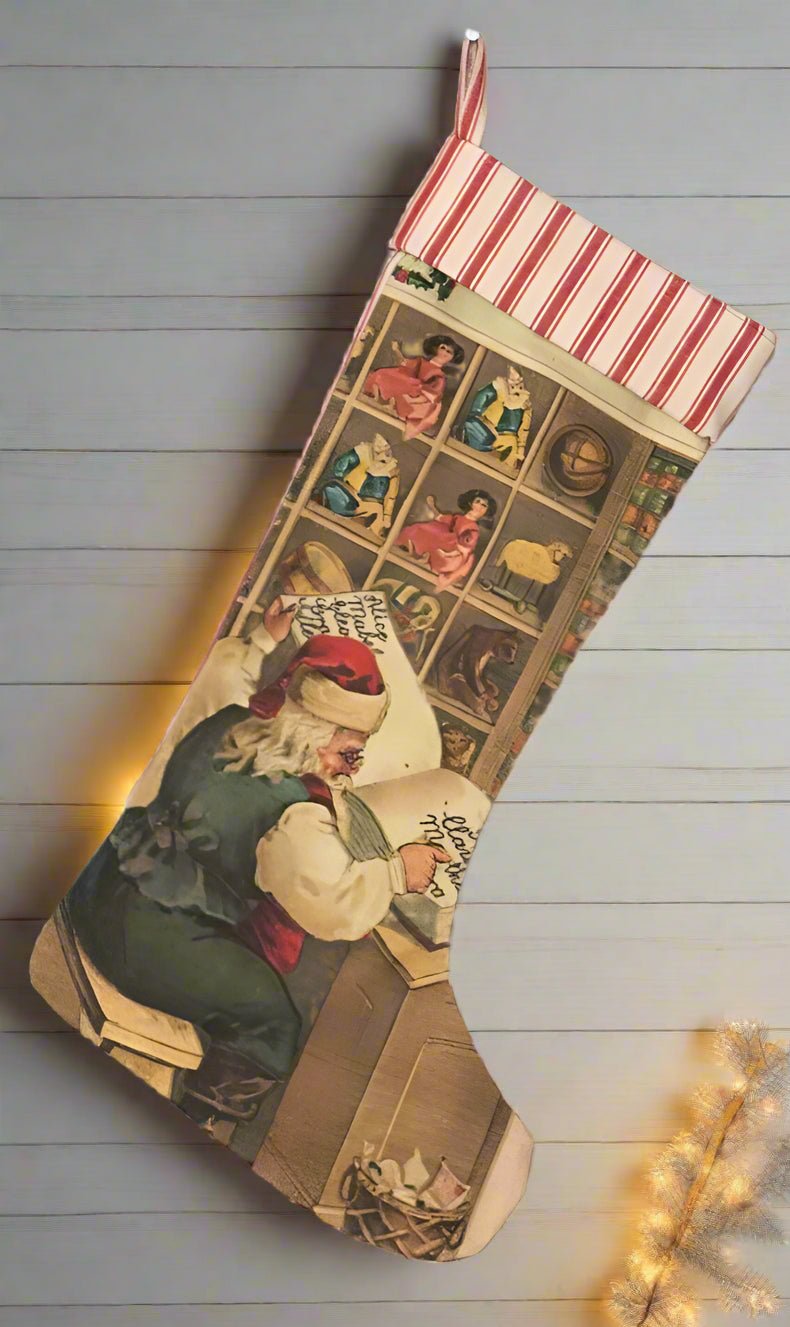 Primitive Christmas Vintage Santa Stockings 17" - The Primitive Pineapple Collection